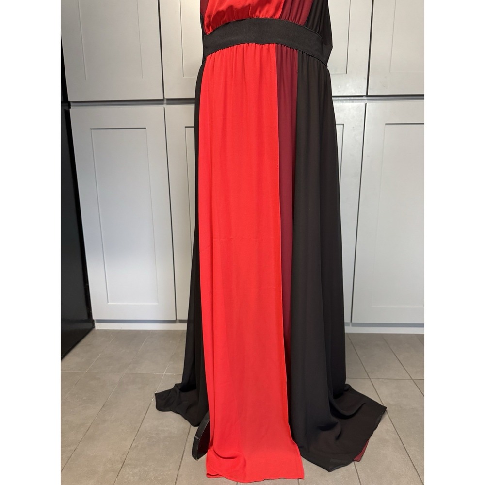 Eva Mendes Women Large Halter Maxi Dress‎ Black Red Flowy Chiffon A-line - Picture 5 of 12